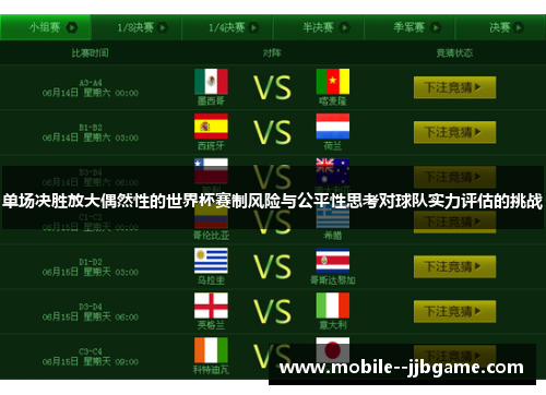 单场决胜放大偶然性的世界杯赛制风险与公平性思考对球队实力评估的挑战 单场决胜放大偶然性的世界杯赛制风险与公平性思考对球队实力评估的挑战
